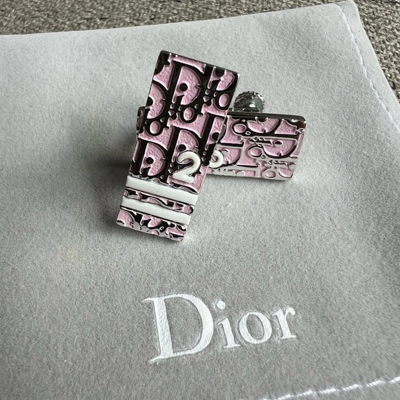 Christian Dior Pink Oblique Trotter 2 clip on earrings Vintage - Picture 1 of 5